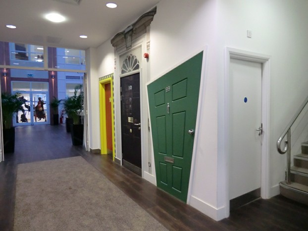 Image:  The opposite row of doors inside Jagex Studios.