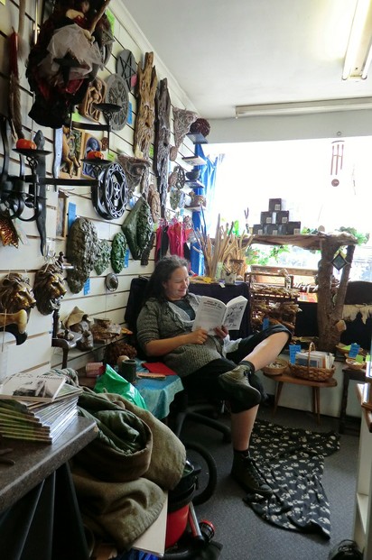 Image:  Jo Harrington reading Diary of a Witchcraft Shop