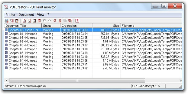 Image: Txt Files waiting in PDFCreator