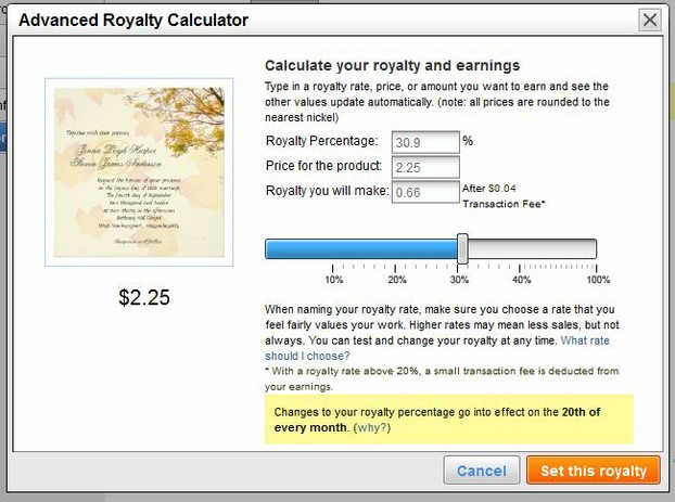 Sliding royalty calculator