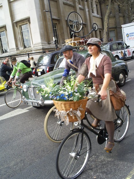 Vintage bike with basket of flowers