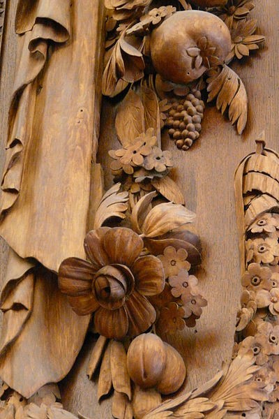 Wood carving by Grinling Gibbons in the apartments of king William III at Hampton Court Palace