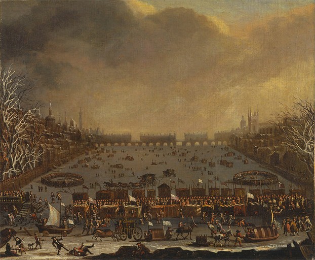 Frost Fair on Thames with Old London Bridge in Distance