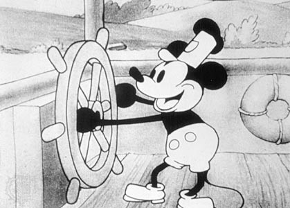 Screenshot of Mickey Mouse from the film Steamboat Willie (1928).