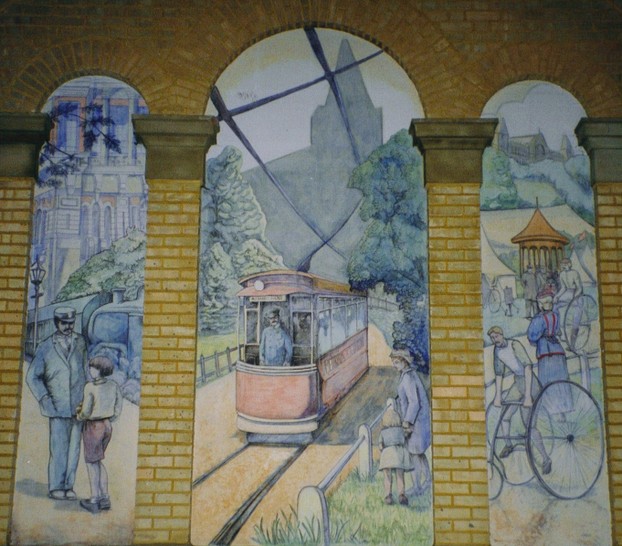 Mural of Tram arriving at Ally Pally