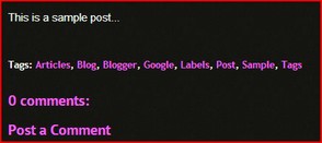 Google Blogger Blog - Part of a post showing the tags and their link color