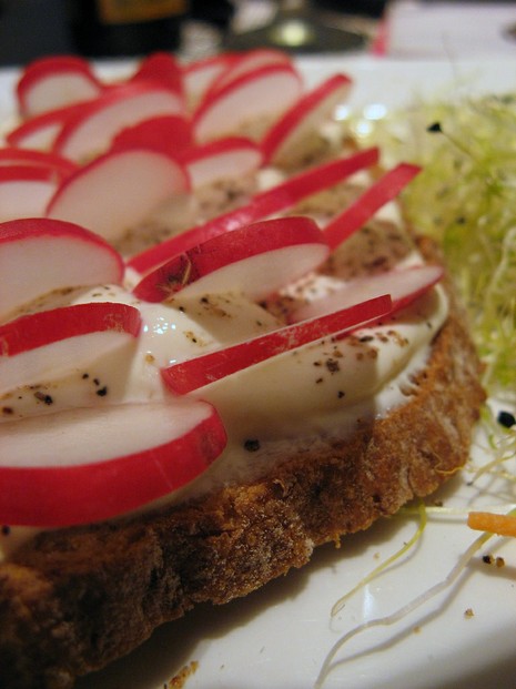 radish cheese spread on country bread