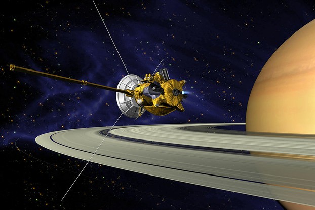 Artist's conception of Cassini–Huygens (robotic spacecraft) as it enters Saturn's orbit.