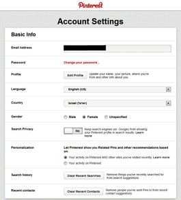 First Account Settings Screen
