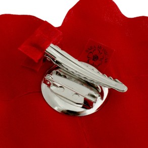 The back view of the red rose flower hair clip