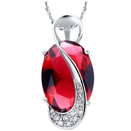 Ruby Red "Russian Egg" Platinum-Plated Fashion Pendant Necklace With Imported Crystal Elements
