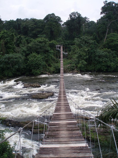 Mana suspension bridge over Mana river - Official entry into Korup National Park