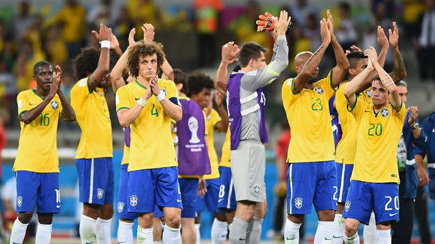 Brazil players salute their fans afetr the semi-final defeat