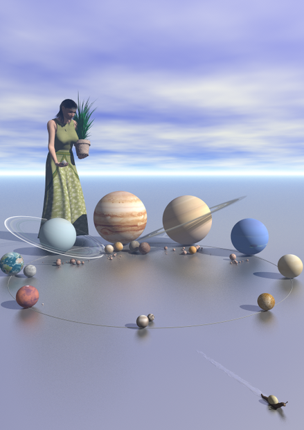 Lady Life in The Planet Garden, with circle under planets representing the sun