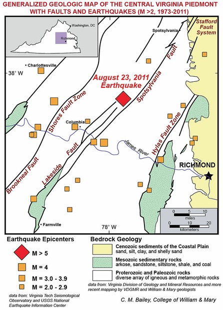 Spotsylvania fault zone trends northeast.