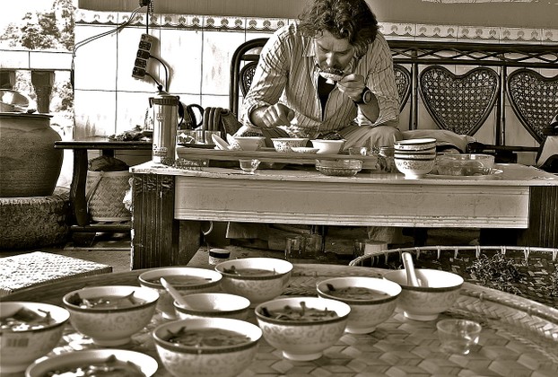 "Jeff Fuchs testing teas in Xishuangbanna in southern Yunnan"