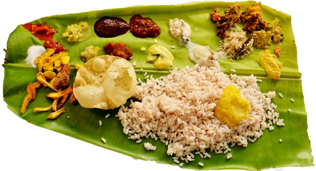 Onam feast or sadya served in banana leaf