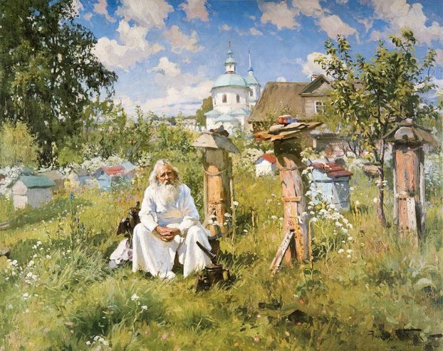 On an Apiary (На пасеке): 1916 painting by Aleksandr Vladimirovich Makovsky (1869-1924)