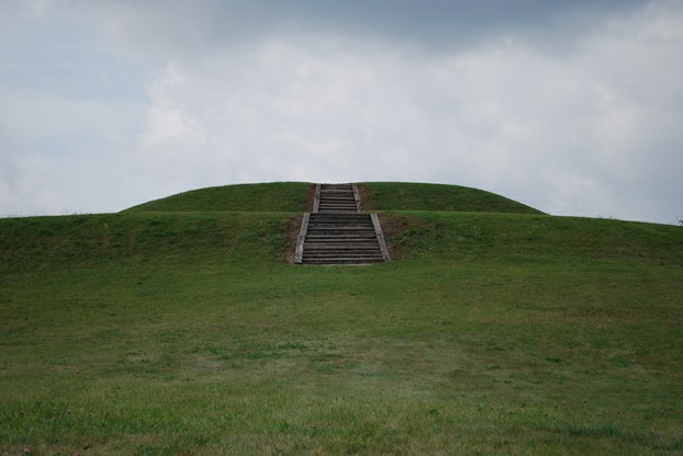 one of three earthen platform mounds originally constructed by Aztalan people between 1050 and 1200 CE