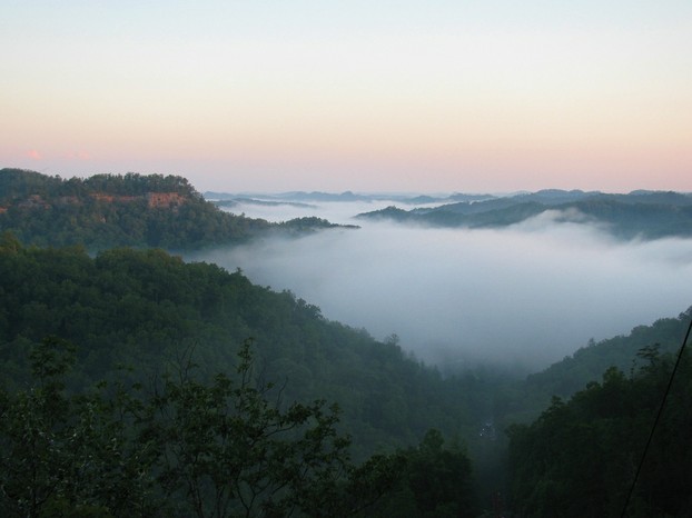 view of Red River Gorge from sandstone Natural Bridge