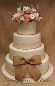 Lace and burlap wedding cake
