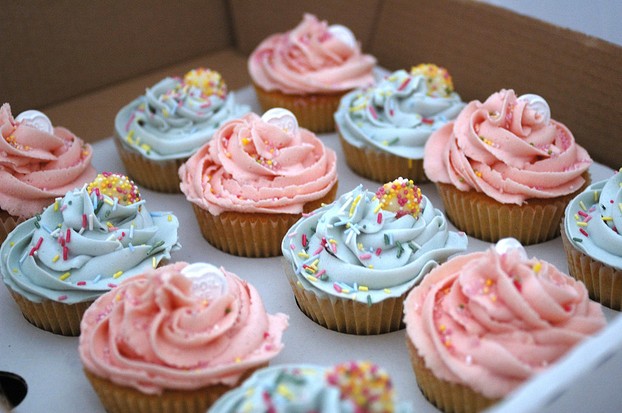 Sprinkles and buttercream icing on vanilla sponge cupcakes: baked by Rosie and Richard's (rosieandrichards.co.uk)