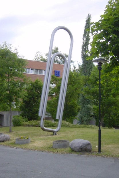 giant paper clip at BI Commercial College near Oslo, southeastern Norway