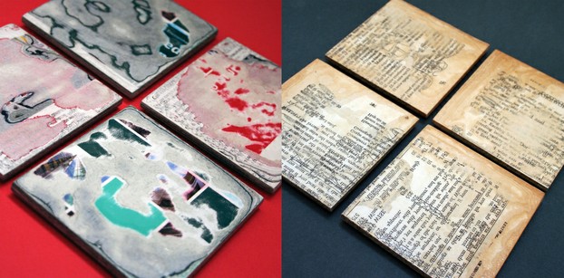 Hannah Lobley - Paperwork: Coasters ~ Recycled paper and books using wookworking techniques