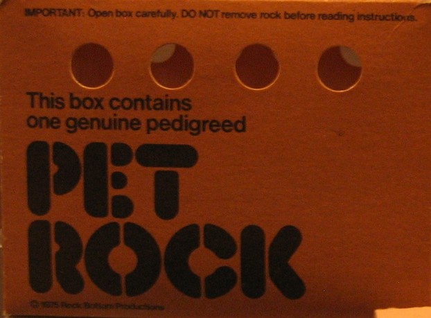 Cover of a Pet Rock box: Pet Rock "Pet Carrier" doubled as packaging.
