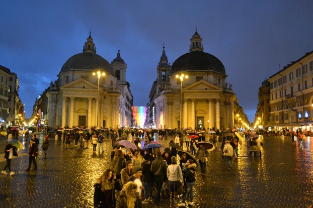 Piazza del Popolo on a rainy January evening