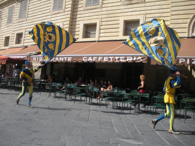 Members of the Tartuca (Turtle) Contrada on parade, preserving historic traditions.
