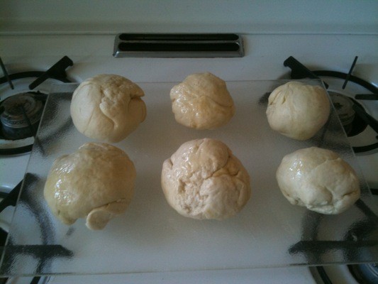 The dough has been divided & will rise for another 45 minutes.