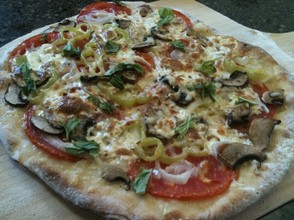 Italian sweet peppers, Jersey tomatoes, mushrooms and mozzarella.