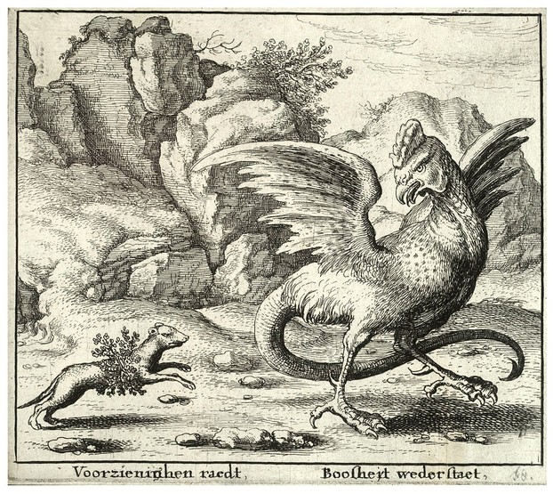 The basilisk and the weasel by Wenceslas Hollar