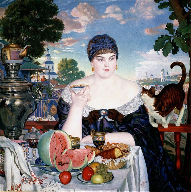 Merchant's Wife at Tea by Boris Kustodiev