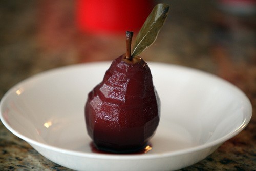 red wine syrup  poached pears