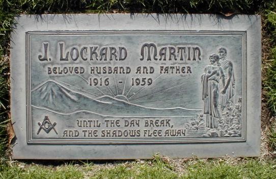 Lock Martin's gravestone quotes Song of Solomon 2:17 and depicts Masonic symbol of G enclosed by square and compasses.