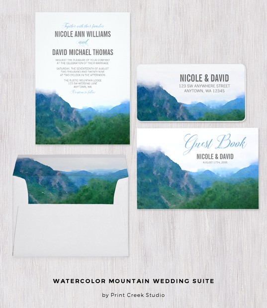 Watercolor Mountain Custom Wedding Stationery Set