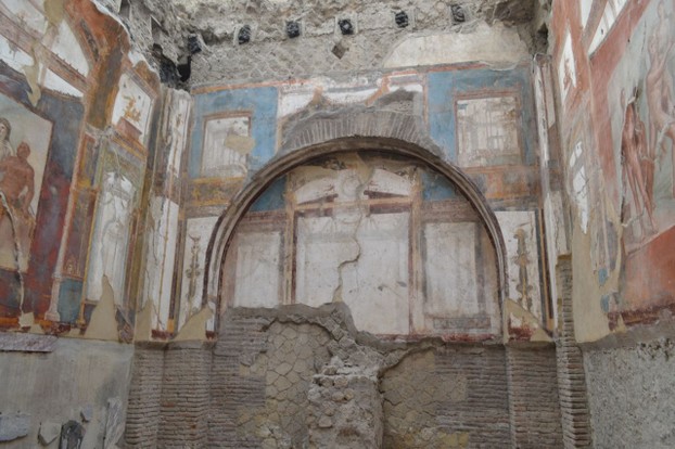 Preserved frescoes in a villa in Herculaneum