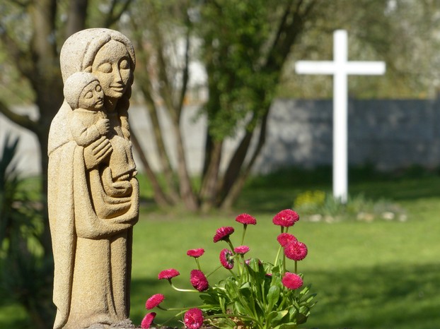 Statue of Mary in a garden