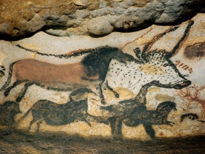 Ancient Artwork on the Walls of the Cave at Lascaux