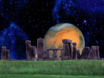 Stonehenge at Night with Mars in Background by Tomas del Amo