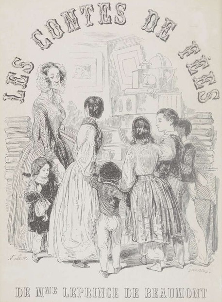 Inside title page of fair tales by Leprince de Beaumont
