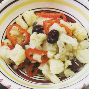 Cauliflower salad with red pepper, olives, and anchovies from Marcella's Italian Kitchen