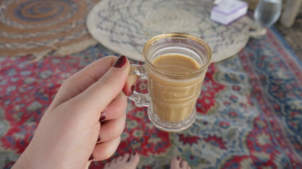 chai in a glass mug; Abu Dhabi, United Arab Emirates (UAE); Friday, May 20, 2011, 04:52