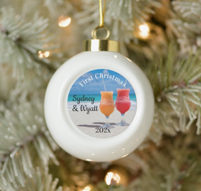Two drinks, first Christmas together ornament