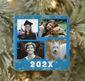 Four photo ornament with text on back