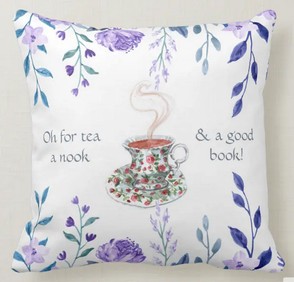 Tea, Nook, Good Book (decorative pillow)