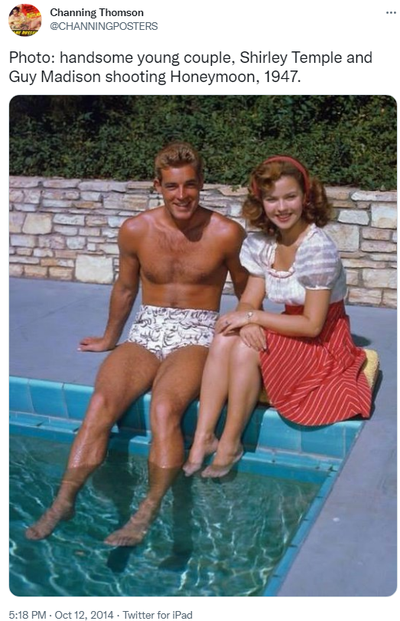 A pool briefly confuses Mexican wedding plans for Barbara Olmstead (Shirley Temple) and Corporal Phil Vaughn (Guy Madison).