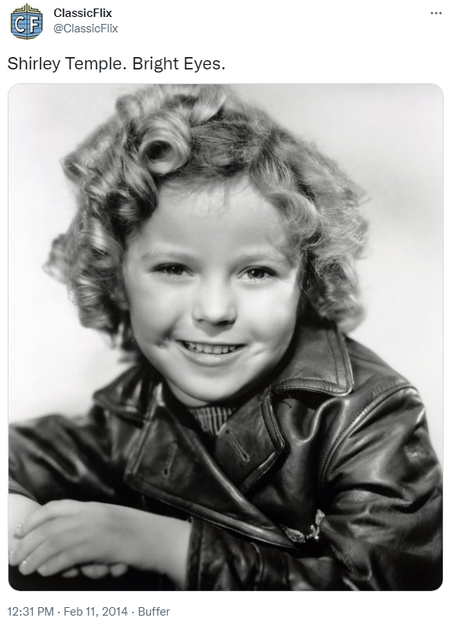 Shirley Temple wore a red leather flight jacket for the opening and later runaway scenes of Bright Eyes.